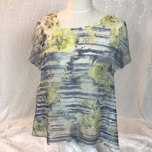 Style & Co floral chiffon and knit blouse sz med